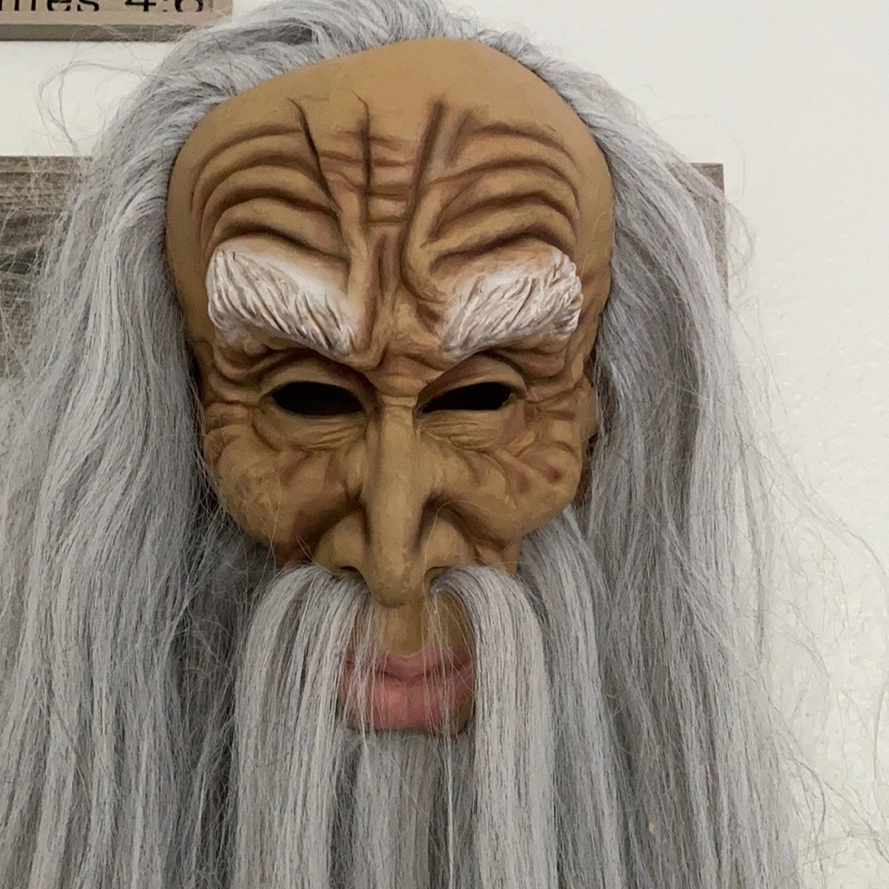 Old Man Costume Rubber Mask with Grey Hair & beard